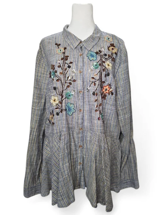 Anthropologie Embroidered Striped Peplum Blouse - Picture 1 of 7